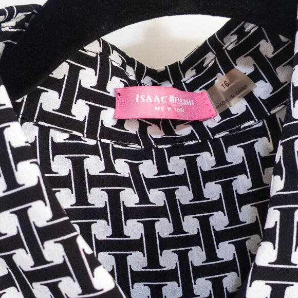 Isaac Mizrahi New York Geometric Print Monochrome Shirt Dress Size 16 Pocket - Picture 2 of 6